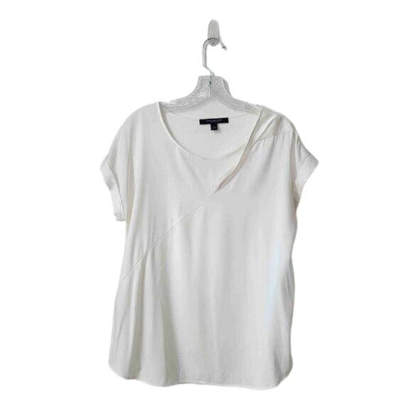 Marc New York Andrew Marc White Asymmetrical Blouse Short Sleeve Round Neck - Picture 1 of 7